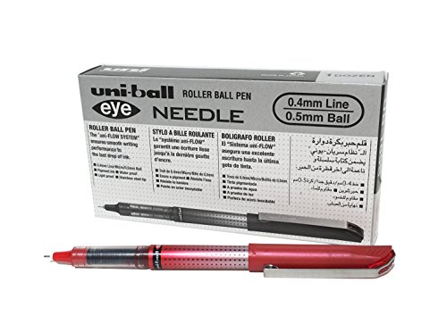 Uni-ball 125955000 UB-185Sye Needle Kugelschreiber, fälschungssichere Tinte, 0.5 mm Nadelspitze, 12 Stück rot von Uni-Ball