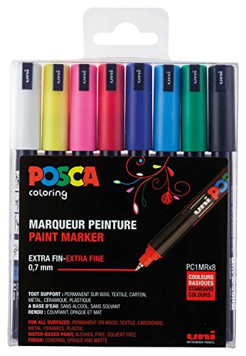 uni-ball 181708 - POSCA Marker mit kalibrierter Spitze, 8er Set, grundfarben von Uni-Ball