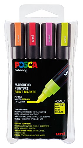 uni-ball 182505 - POSCA Marker mit mittelfeiner Rundspitze, 4er Set, neon von Uni-Ball