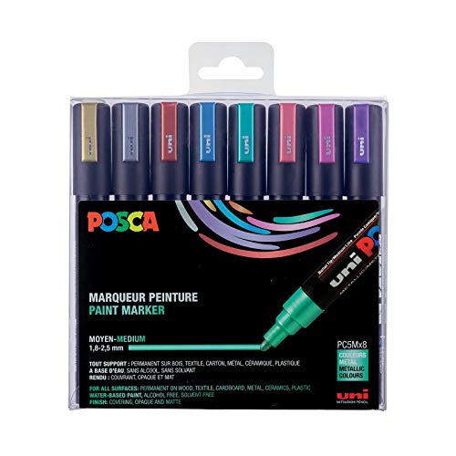 uni-ball 182520 - POSCA Marker mit mittelfeiner Rundspitze, 8er Set, Metallic von POSCA