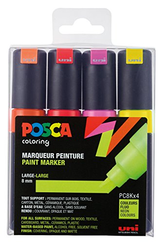 uni-ball 182605 - POSCA Marker mit breiter Keilspitze, 4er Set, neon von Uni-Ball