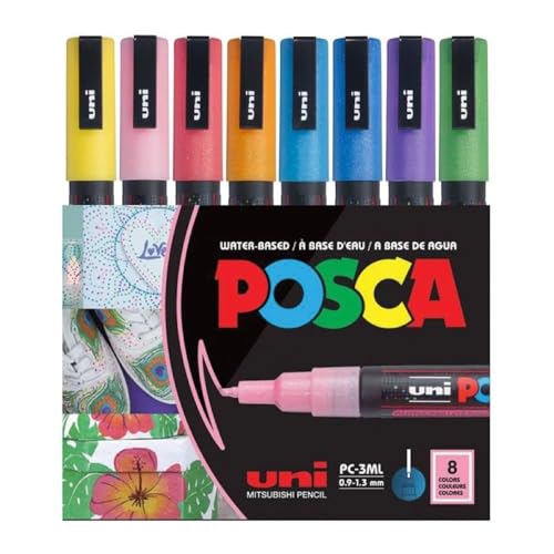 uni-ball 186513 - POSCA Marker mit feiner Rundspitze, 8er Set, Glitter von POSCA