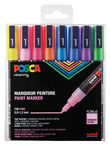 POSCA uni-ball 186513 - POSCA Marker mit feiner Rundspitze, 8er Set, Glitter von POSCA