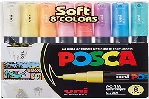 uni Posca PC1MC Kugelschreiber, extra feine Rundspitze, weiche Farben, 8 Stück von Mitsubishi Materials