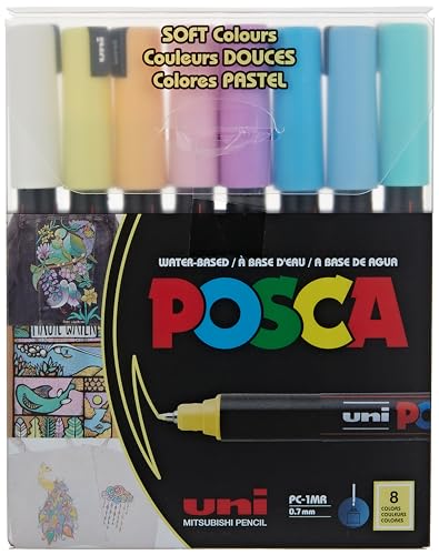 uni Posca PC1MR Stift, extra feine Spitze, weiche Farben, 8 Stück von uni