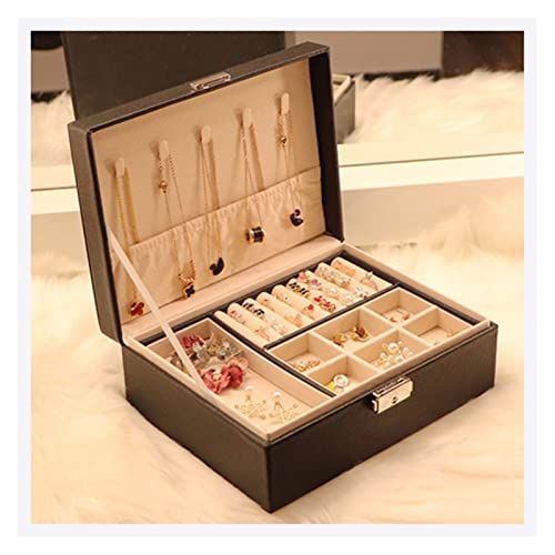 Schmuckschatulle Schmuck Aufbewahrungsbox Große Doppelschicht Schmuckkasten Ohrringe Box Schmuckschatulle Leder Ohrringe Aufbewahrungsbox Ohrdekoration Kleiner Exquisit Schmuck-Organizer-Box(A) von uotmui