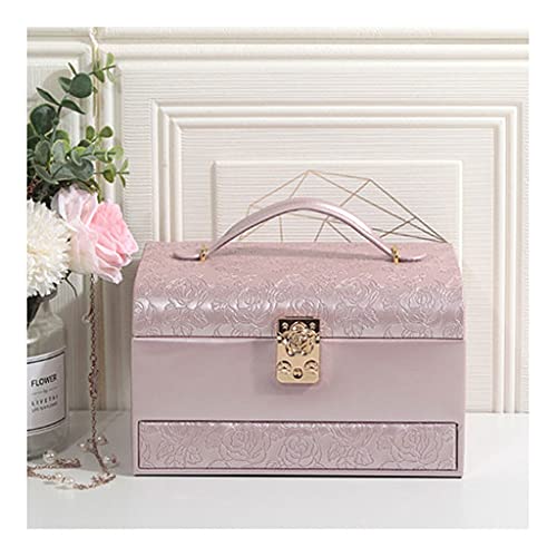 uotmui Schmuckschatulle Mit Lock Jewelry Box, Prinzessin Holzaufbewahrungsbox, praktische Hand, Hand- und Schmuckkiste, Makeup Schmuckschatulle, Geschenk Schmuck-Organizer-Box(C) von uotmui