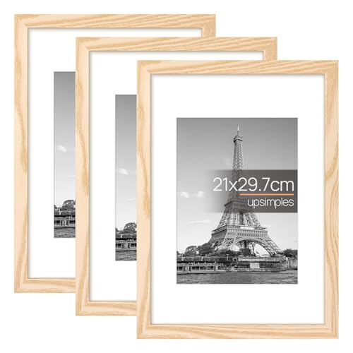 upsimples 3 Pack Bilderrahmen A4 Holz, Picture Frame Holz für Fotos, Bilder, Poster von upsimples