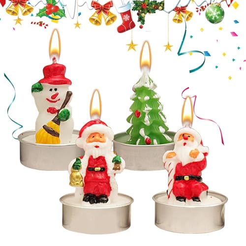 usefulbeauty Kleine Weihnachtskerzen,Weihnachtskerzen mit Duft, 4-teiliges Weihnachts-Duftkerzen-Set, Schneemann, Weihnachtsmannstiefel, Tannenzapfen, Sojawachs, Langanhaltender Duftornament auf dem von usefulbeauty