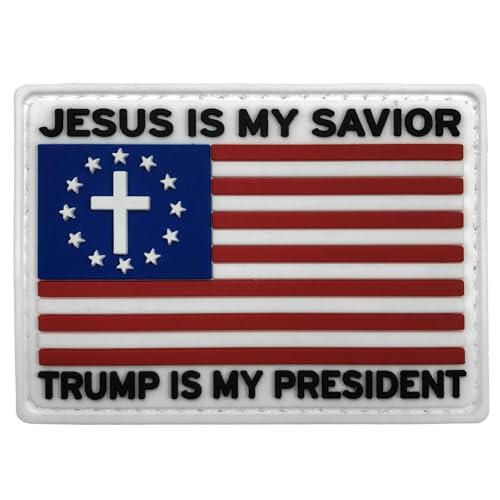 uuKen Aufnäher "Jesus is My Savior", Trump is My President Flagge, weiß, 7 x 5 cm, für Hüte, Mützen, Taschen, Rucksäcke, Westen, Jacken (weiß) von uuKen