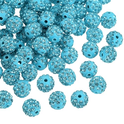 uxcell 100 Stück 10 mm Strass-Ton-Perlen, Polymer-Ton, Kristallperlen, runde Disco-Kugeln, für DIY-Armbänder, Halsketten, Schmuckherstellung, Seeblau von uxcell