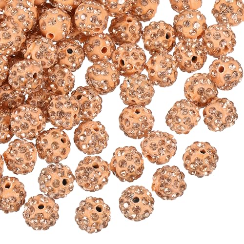 uxcell 100 Stück 10 mm Strass-Ton-Perlen, Polymer-Ton, Kristallperlen, runde Disco-Kugeln, für DIY-Armbänder, Halsketten, Schmuckherstellung (Pfirsich) von uxcell