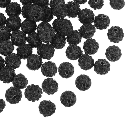 uxcell 150 Stück 10 mm Strass-Ton-Perlen, Polymer-Ton, Kristallperlen, runde Disco-Kugeln, für DIY-Armbänder, Halsketten, Schmuckherstellung, Schwarz von uxcell