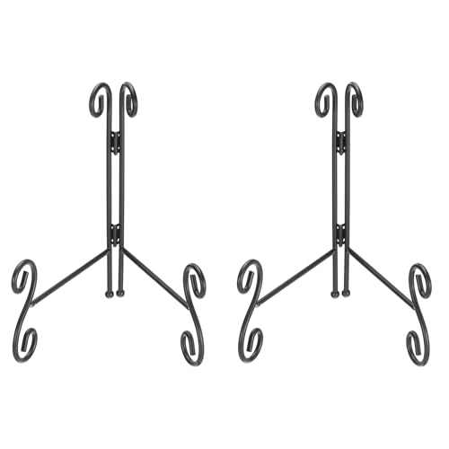 uxcell 2 Stück 20,3 cm Tellerständer für Display, Eisen, dekorative Tellerhalter, klappbarer Präsentationsständer, Staffelei für Bücher, Platte, Bilderrahmen, Tischkunst, Schwarz von uxcell