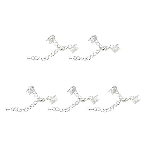 uxcell 20 Sets Band-Crimp-Klemmenden mit Karabinerverschlüssen und Verlängerungskette, 8 mm Kordelendverschlüsse für DIY-Bastelarbeiten, Silber-Weiß von uxcell