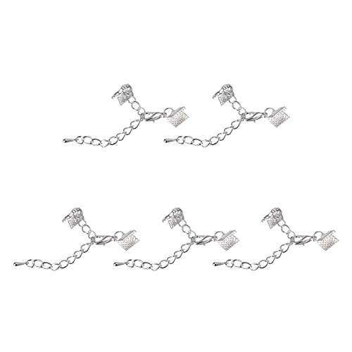 uxcell 20 Sets Band-Crimp-Klemmenden mit Karabinerverschlüssen und Verlängerungskette, 8 mm Kordelendverschlüsse für DIY-Bastelarbeiten, silberfarben von uxcell