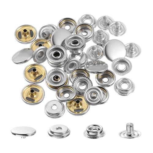 uxcell 20 Sets Kupfer-Druckknöpfe, 15 mm Druckknöpfe, Metall-Druckknöpfe für Kleidung, DIY, Handwerk, Silber von uxcell