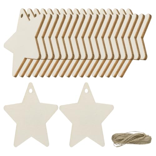 uxcell 20 Stück Stern-Blanko-Holzanhänger mit Loch, 8,9 x 10,2 cm, unlackierte Holzstücke, Geschenkanhänger aus Holz mit 10 m Seil für Bastelprojekte, hängende Dekorationen, Geschenkherstellung von uxcell