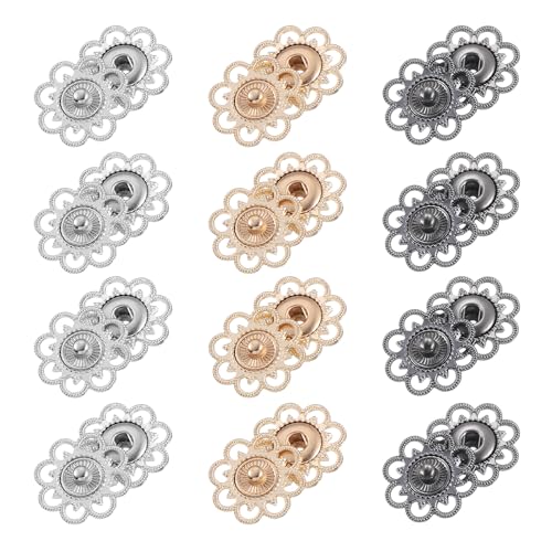 uxcell 24 Sets hohle Blumen-Druckknöpfe, 21 mm Druckknöpfe, Metall-Druckknöpfe für Kleidung, DIY, Handwerk, Silber/Gold/Eisengrau von uxcell