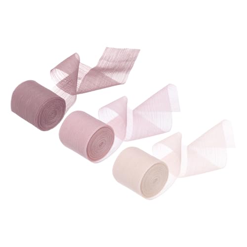 uxcell 3 Rollen Chiffonband, 3,8 cm x 5,5 m, Seidensatinband, glänzendes Seidenband, Stoff für Hochzeitseinladungen, Brautsträuße, Geschenkverpackungen, Schleifenherstellung, rosa Serie von uxcell