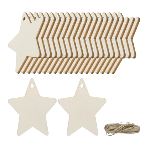 uxcell 36 Stück Stern-Blanko-Holzanhänger mit Loch, 7,1 x 7,9 cm, unlackierte Holzstücke, Geschenkanhänger aus Holz mit 100 m Seil für Bastelprojekte, hängende Dekorationen, Geschenkherstellung von uxcell