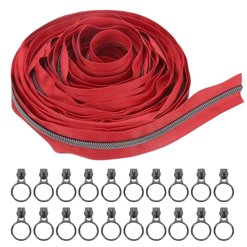 uxcell #5 9,1 m Nylon-Spiralreißverschlüsse, Bulk Coil Zipper by The Yards mit 20 Stück Gunmetal Reißverschlüsse, Schieber für Heimwerker, Schneider, Nähen, Handwerk, Tasche, Kleidung, Rot von uxcell