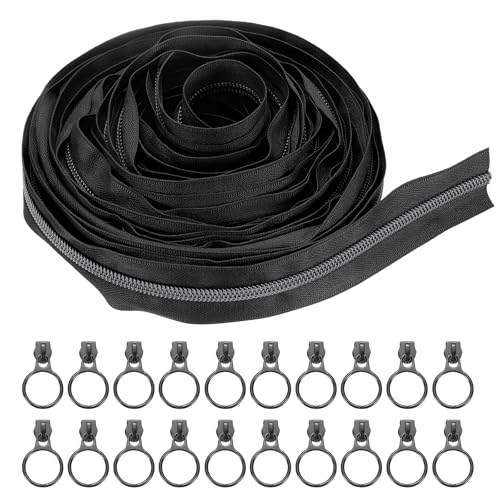 uxcell #5 9,1 m Nylon-Spiralreißverschlüsse, Bulk Coil Zipper by The Yards mit 20 Stück Gunmetal Reißverschlüsse, Schieber für Heimwerker, Schneider, Nähen, Handwerk, Tasche, Kleidung, Schwarz von uxcell