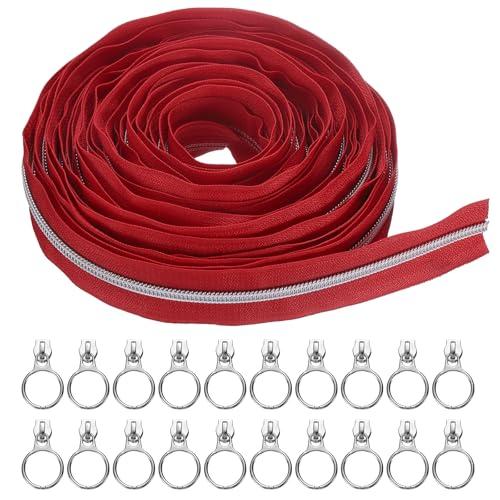 uxcell #5 9,1 m Nylon-Spiralreißverschlüsse, Bulk Coil Zipper by The Yards mit 20 silbernen Reißverschlüssen, Schieber für Heimwerker, Schneider, Nähen, Handwerk, Tasche, Kleidung, Rot von uxcell