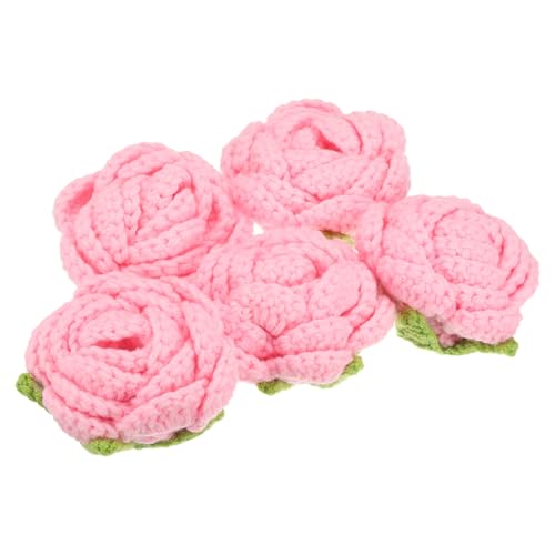 uxcell 5 x Blumen-Aufnäher zum Aufnähen, gehäkelte Blütenblätter, handgefertigte Häkelblumen, Applikationen für DIY-Haarkleidung, Hochzeit, Party, Handwerk, Rosa von uxcell