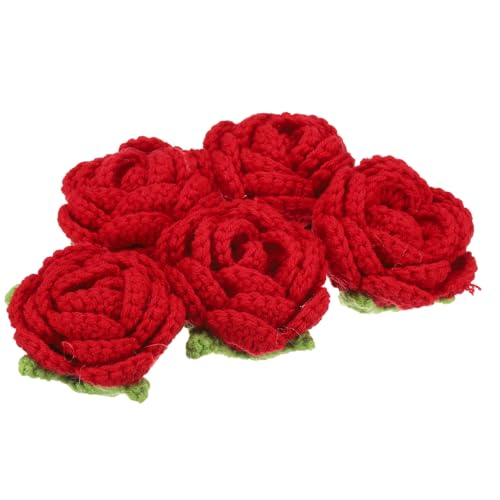 uxcell 5 x Blumen-Aufnäher zum Aufnähen, gehäkelte Blütenblätter, handgefertigte Häkelblumen, Applikationen für DIY-Haarkleidung, Hochzeit, Party, Handwerk, Rot von uxcell