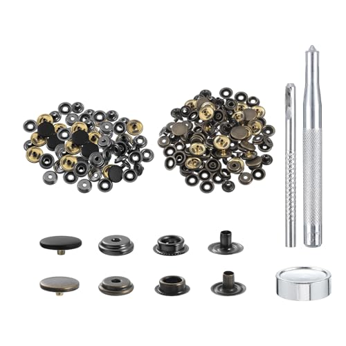 uxcell 50 Sets Kupfer-Druckknöpfe, 15 mm Druckknöpfe, Metall-Druckknöpfe mit 3 Einstellwerkzeugen für Kleidung, DIY, Handwerk, Schwarz/Bronze von uxcell