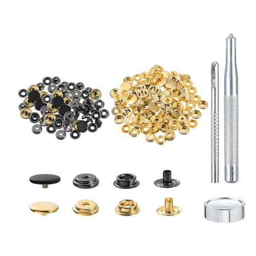 uxcell 50 Sets Kupfer-Druckknöpfe, 15 mm Druckknöpfe, Metall-Druckknöpfe mit 3 Einstellwerkzeugen für Kleidung, DIY, Handwerk, Schwarz/Gold von uxcell