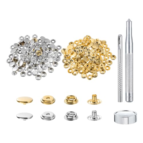 uxcell 50 Sets Kupfer-Druckknöpfe, 15 mm Druckknöpfe, Metall-Druckknöpfe mit 3 Einstellwerkzeugen für Kleidung, DIY, Handwerk, Silber/Gold von uxcell