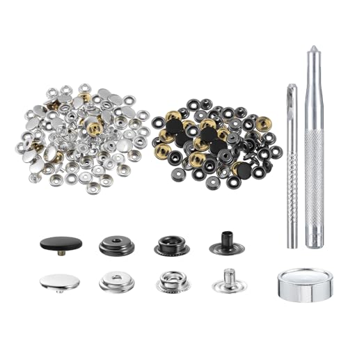 uxcell 50 Sets Kupfer-Druckknöpfe, 15 mm Druckknöpfe, Metall-Druckknöpfe mit 3 Einstellwerkzeugen für Kleidung, DIY, Handwerk, Silber/Schwarz von uxcell