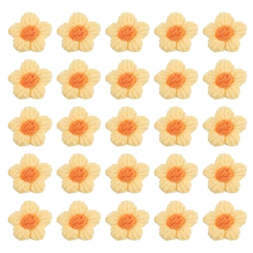 uxcell 50 Stück Blumen zum Aufnähen, gehäkelte Blütenblätter, handgefertigte Häkelblumen, Applikationen für DIY-Haarkleidung, Hochzeit, Party, Handwerk, Hellgelb und Orange von uxcell