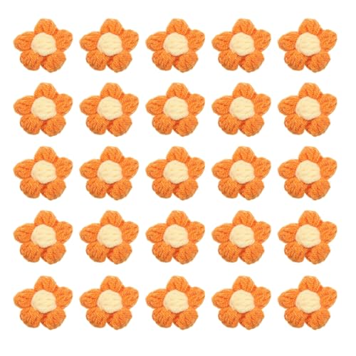 uxcell 50 Stück Blumen zum Aufnähen, gehäkelte Blütenblätter, handgefertigte Häkelblumen, Applikationen für DIY-Haarkleidung, Hochzeit, Party, Handwerk, Orange und Gelb von uxcell