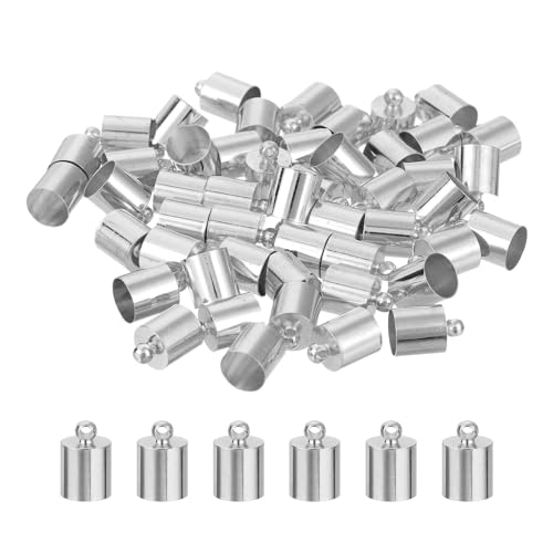 uxcell 50 Stück Lederschnur-Endkappen, 8 mm Außendurchmesser, Spaltenabschlüsse für DIY-Herstellung von Lederarmbändern, Quasten, Rhodium-Ton von uxcell