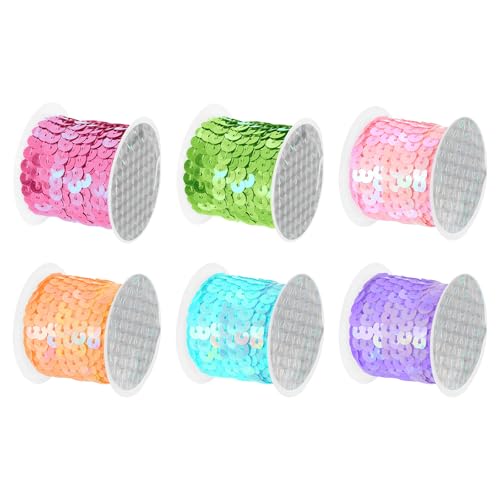 uxcell 6 Farben, flache Paillettenstreifen, 6 mm, Spangle-Paillettenschnur, Spulenrollen, Nähschnur, Band für Fransen, Nähen, DIY-Projekte von uxcell