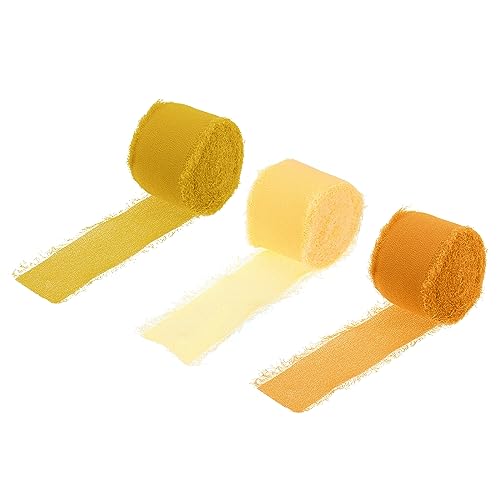 uxcell Chiffonband, 3,8 cm x 8 m, handgefertigtes Fransenband, Gelb/Hellgelb/Orange/Seidenband für Hochzeit, Geschenkverpackungen von uxcell