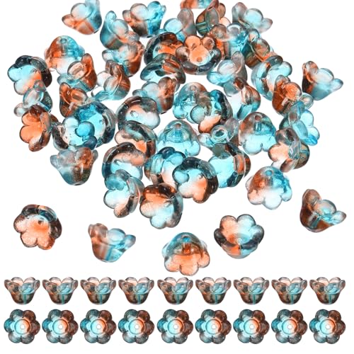 uxcell Glasperlen in Blumenform, zur Schmuckherstellung, lose Perlen, Orange/Dunkelblau, 100 Stück von uxcell