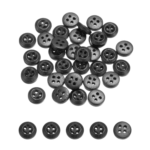 uxcell Holzknöpfe, 9 mm, 4 Löcher, rund, zum Nähen, Basteln, Kleidung, Schwarz, 80 Stück von uxcell