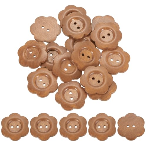 uxcell Holzknöpfe, Blumenform, 2 Löcher, dekorative Nähknöpfe zum Nähen, Basteln, Kleidung, handgefertigt, Kaffee, 20 Stück von uxcell