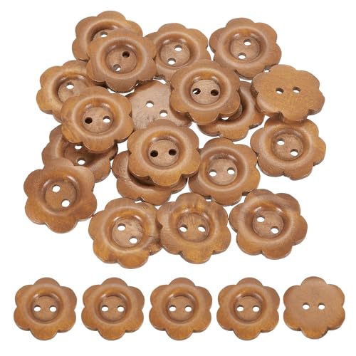 uxcell Holzknöpfe, Blumenform, 25 mm, 2 Löcher, dekorative Nähknöpfe zum Nähen, Basteln, Kleidung, handgefertigt, Kaffee, 50 Stück von uxcell