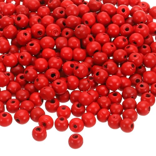 uxcell Holzperlen mit großem Loch, geflochtene Perlen, unlackiert, natürliches Fassholz, Abstandshalter für Bastelarbeiten, Haare, DIY, Makramee, Schmuckherstellung, Rot (8 x 7 mm, Loch 3 mm) von uxcell