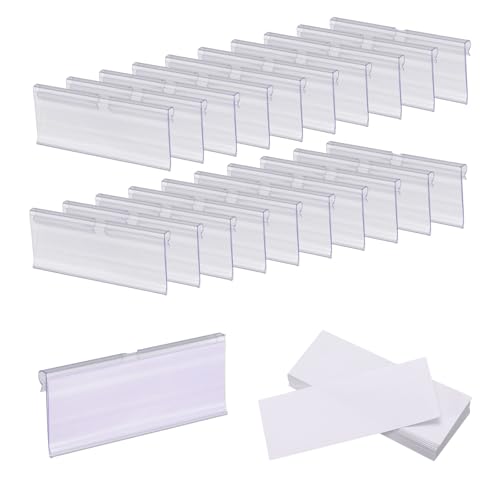 uxcell Korb-Etiketten-Clip, 9,9 x 4,3 cm, Kunststoff, abnehmbare Etiketten mit Etikettenpapier für Körbe, Aufbewahrungsschrank, Würfelbox, Stoffbehälter, Lebensmittel-Speisekammer, transparent, 60 von uxcell