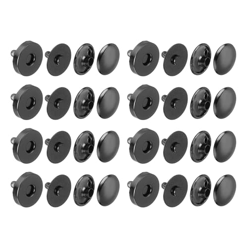 uxcell Magnetische Druckknöpfe, 14 x 4 mm, Metall, rund, Magnetverschlüsse, Stoff-Basiskomponenten und Kappen-Set für Kleidung, Tasche, Leder, DIY, Geldbörse, Schwarz, 40 Sets von uxcell