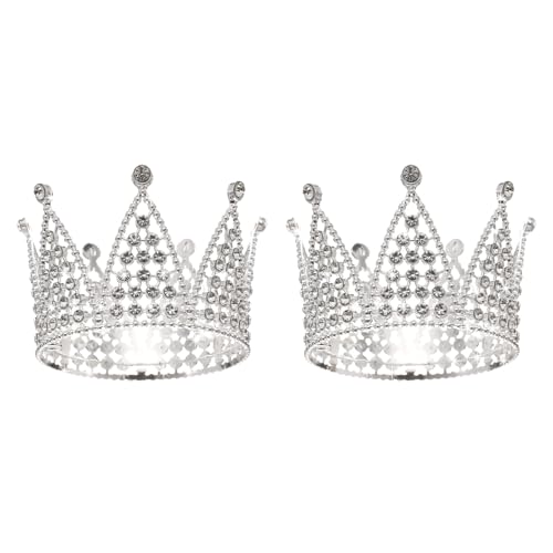 uxcell Mini-Kronen-Kuchenaufsätze, Legierung, Prinzessin, kleine silberne Krone, Tiara, Cupcake, herzförmig, mit Perlen-Strass, für Geburtstag, Kuchendekoration, Hochzeit, Party, 7-Punkt-Diamanten, 2 von uxcell