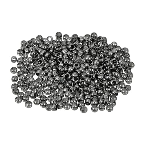 uxcell Runde Quetschperlen, 2 mm, Messing-Abstandshalter, lose Perlen, Metall-Klemmenden, kleine Stopper, Perlen für Armband, Schmuckherstellung, Handwerk, DIY, Metallic-Schwarz, 500 Stück von uxcell