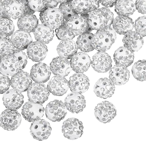 uxcell Strassstein-Perlen aus Modelliermasse, runde Disco-Kugeln, 10 mm, für DIY-Armbänder, Halsketten, Schmuckherstellung, 150 Stück (weiß) von uxcell