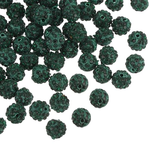 uxcell Strassstein-Perlen aus Modelliermasse, runde Disco-Kugeln, 10 mm, für DIY-Armbänder, Halsketten, Schmuckherstellung, Dunkelgrün, 100 Stück von uxcell